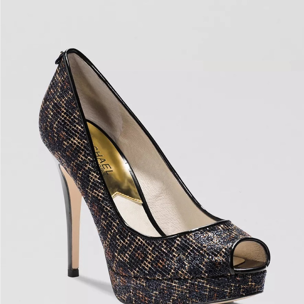 NWOT Michael Kors York Glitter High-Heel Peep Toe Platform Evening Pumps